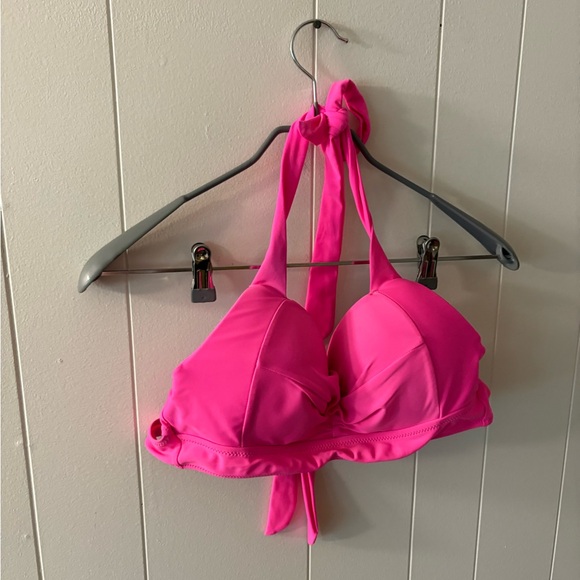Vibrant Pink Halter Bikini with Adjustable Ties Womens Medium Swimsuit Top - Picture 2 of 7